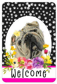 English Bull Dog - HHS Paw Prints Welcome Indoor/Outdoor Aluminum Sign