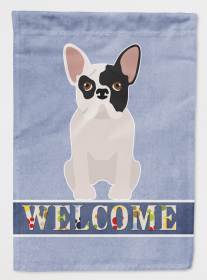 Black and White French Bulldog Welcome Flag Canvas House Size