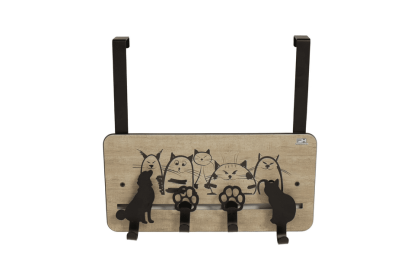 FantasHome Over The Door Hook Rack with 4 Adjustable Pet Hooks - Cat & Dog Pattern