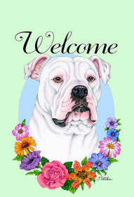 American Bulldog - Best of Breed Welcome Flowers Outdoor Flag (size: House 28" x 40")