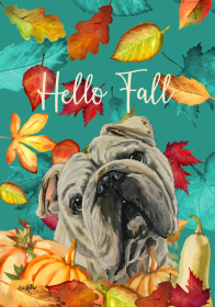 English Bull Dog - Hippie Hound Studios Fall Leaves  House and Garden Flags (size: House 28" x 40")