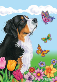 Bernese Mountain Dog -  Best of Breed Butterfly Outdoor Flag (size: Garden 12" x 17")