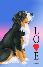 Bernese Mountain Dog -  Tomoyo Pitcher Love  Outdoor Flag (size: Garden 12" x 17")
