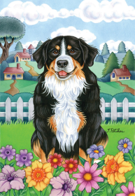 Bernese Mountain Dog -  Tomoyo Pitcher Spring Outdoor Flag (size: House 28" x 40")