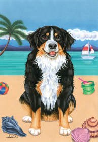 Bernese Mountain Dog -  Tomoyo Pitcher Summer Beach Outdoor Flag (size: Garden 12" x 17")