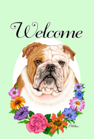 Bulldog - Best of Breed Welcome Flowers Garden Flag .. (size: House 28" x 40")
