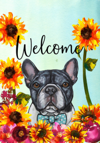 French Bulldog Black/White - Hippie Hound Studios Welcome  House and Garden Flags (size: Garden 12" x 17")