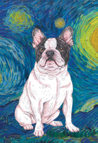 French Bulldog White/Black - Tomoyo Pitcher Van Gogh Outdoor Flag (size: Garden 12" x 17")