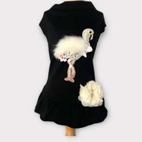 Beaded Fur and Rhinestone Flamingo- Dog Dress (size: X Large)