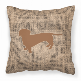 Dog Breed Burlap Fabric Decorative Pillow (Color: Dachshund Brown  1, size: 18 x 18)