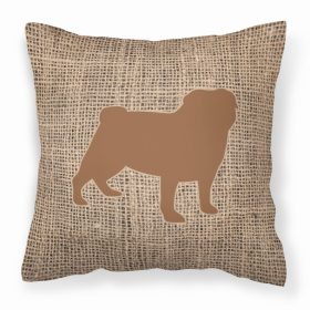 Dog Breed Burlap Fabric Decorative Pillow (Color: Pug Brown  1, size: 18 x 18)