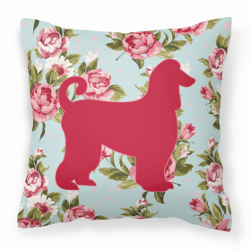 Dog Silhouette Shabby Chic Roses Fabric Decorative Pillow (Color: Blue, size: 14 x 14)