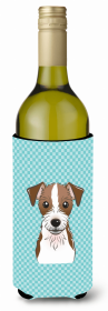Checkerboard Design with Dog Wine Bottle Hugger (Color: Blue, size: 5.5 x 7)