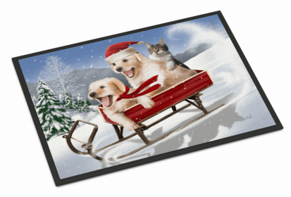 Dogs and Kitten in Sled Need for Speed Mat (Color: Dogs and Kitten in Sled Need for Speed, size: 36 x 24)
