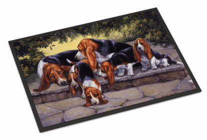 Dog Breed Themed Indoor or Outdoor Mat (Color: Basset Hound Puppies, Momma and Daddy, size: 36 x 24)