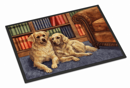 Dog Breed Themed Indoor or Outdoor Mat (Color: Golden Retrievers in the Library, size: 36 x 24)