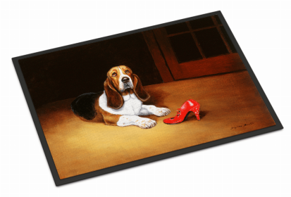 Dog Breed Themed Indoor or Outdoor Mat (Color: Basset and Shoe, size: 36 x 24)
