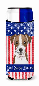 American Flag and Dog Ultra Hugger for slim cans (size: 4 x 6.5)