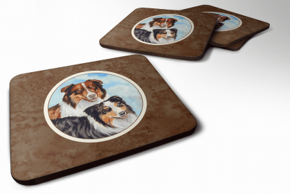 Dog Breed Themed Art Coaster (Color: Australian Shepherd What a pair, size: 3.5 x 3.5)