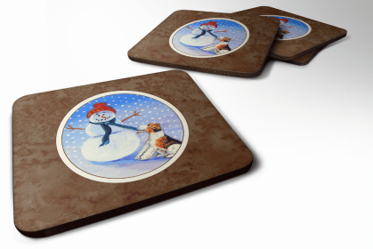 Dog Breed Terrier Group Foam Coaster (Color: Snowman with Fox Terrier, size: 3.5 x 3.5)