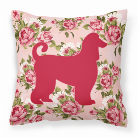 Dog Silhouette Shabby Chic Roses Fabric Decorative Pillow (Color: pink, size: 14 x 14)