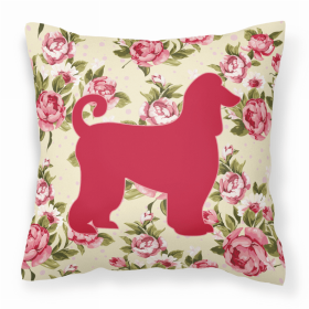 Dog Silhouette Shabby Chic Roses Fabric Decorative Pillow (Color: yellow, size: 14 x 14)