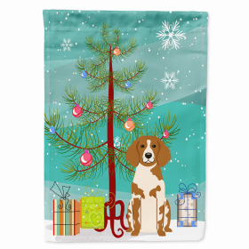 Merry Christmas Tree/Dog breed Themed Flag Canvas (Color: Brittany Spaniel, size: 28 x 40)