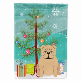 Merry Christmas Tree/Dog breed Themed Flag Canvas (Color: English Bulldog - Fawn, size: 28 x 40)