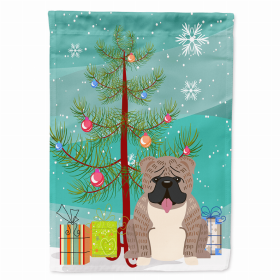 Merry Christmas Tree/Dog breed Themed Flag Canvas (Color: English Bulldog - Grey Brindle, size: 28 x 40)