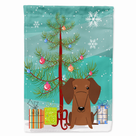 Merry Christmas Tree/Dog breed Themed Flag Canvas (Color: Dachshund - Red, size: 28 x 40)