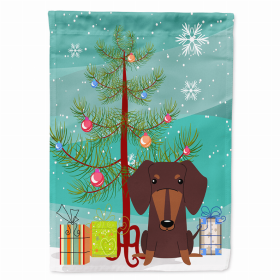 Merry Christmas Tree/Dog breed Themed Flag Canvas (Color: Dachshund - Chocolate, size: 28 x 40)