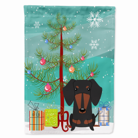 Merry Christmas Tree/Dog breed Themed Flag Canvas (Color: Dachshund - Black and Tan, size: 28 x 40)
