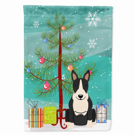 Merry Christmas Tree/Dog breed Themed Flag Canvas (Color: Bull Terrier - Black and White, size: 28 x 40)
