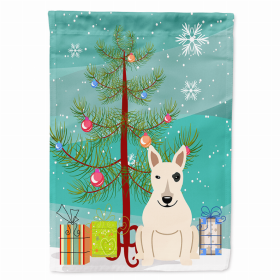Merry Christmas Tree/Dog breed Themed Flag Canvas (Color: Bull Terrier - White, size: 28 x 40)