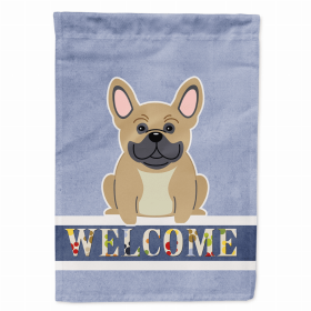 Welcome/Dog Breed Flag Canvas (Color: French Bulldog - Cream, size: 28 x 40)