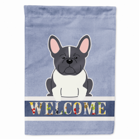 Welcome/Dog Breed Flag Canvas (Color: French Bulldog - Black and White, size: 28 x 40)