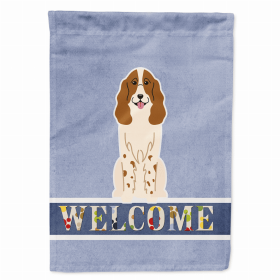 Welcome/Dog Breed Flag Canvas (Color: Russian Spaniel, size: 28 x 40)