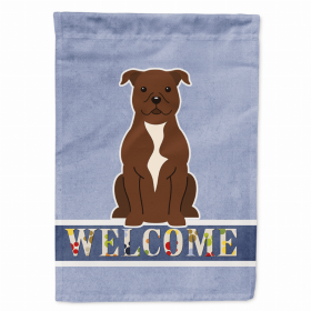 Welcome/Dog Breed Flag Canvas (Color: Staffordshire Bull Terrier - Chocolate, size: 28 x 40)