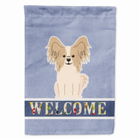 Welcome/Dog Breed Flag Canvas (Color: Papillon - Sable and White, size: 28 x 40)