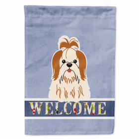 Welcome/Dog Breed Flag Canvas (Color: Shih Tzu - Red and White, size: 28 x 40)