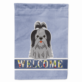 Welcome/Dog Breed Flag Canvas (Color: Shih Tzu - Black and Silver, size: 28 x 40)