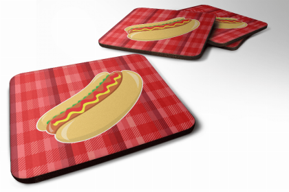 Hot Dog Foam Coaster (Color: Dog Plaid, size: 3.5 x 3.5)
