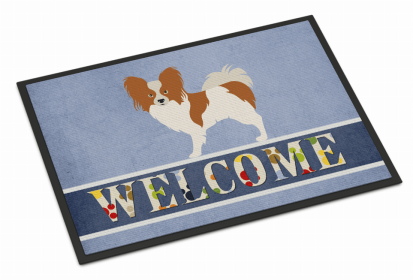 Dog Breed Themed Welcome Indoor or Outdoor Mat (Color: Papillon - Red and White, size: 36 x 24)