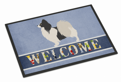 Dog Breed Themed Welcome Indoor or Outdoor Mat (Color: Papillon - Black and White, size: 36 x 24)