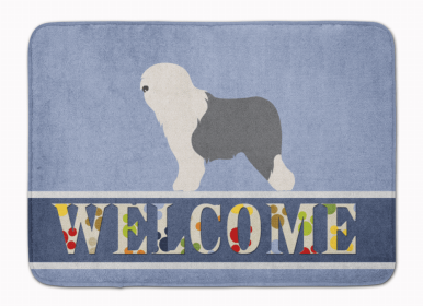 Dog Breed Themed Welcome Machine Washable Memory Foam Mat (Color: Old English Sheepdog - Bobtail, size: 27 x 19)