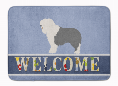 Dog Breed Themed Welcome Machine Washable Memory Foam Mat (Color: Old English Sheepdog, size: 27 x 19)
