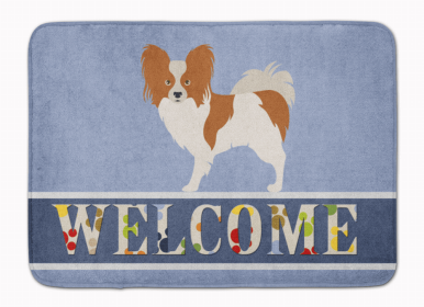 Dog Breed Themed Welcome Machine Washable Memory Foam Mat (Color: Papillon - Red and White, size: 27 x 19)