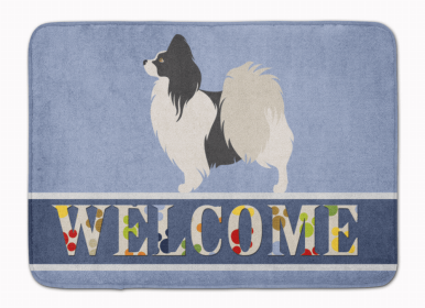 Dog Breed Themed Welcome Machine Washable Memory Foam Mat (Color: Papillon - Black and White, size: 27 x 19)