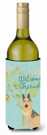 Welcome Friends with Dog Wine Bottle Hugger (size: 5.5 x 7)