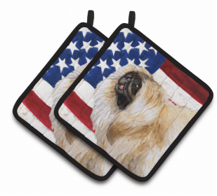 Dog Art Seasonal Pair of Pot Holders (Color: Patriotic, size: 7.5 x 7.5)